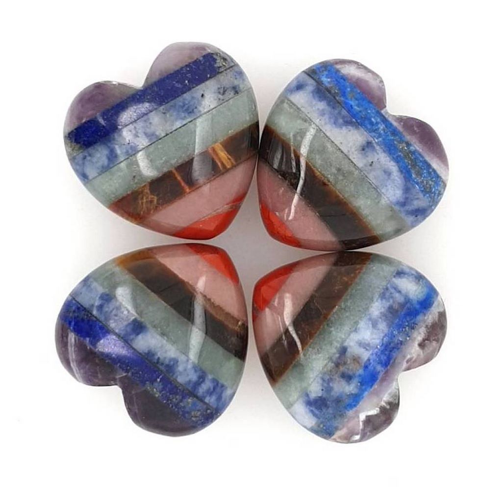 7 Chakra Hearts 30mm - Crystal Heart in 7 Chakras