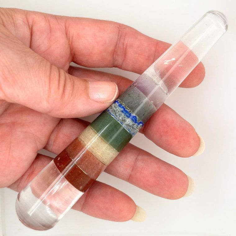 7 chakra bonded clear quartz wand