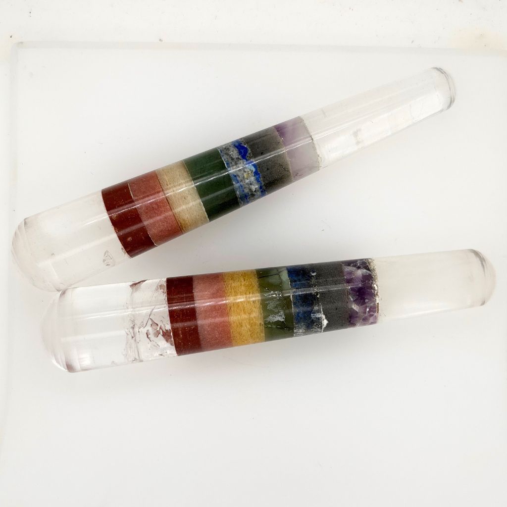 7 chakra bonded clear quartz wand
