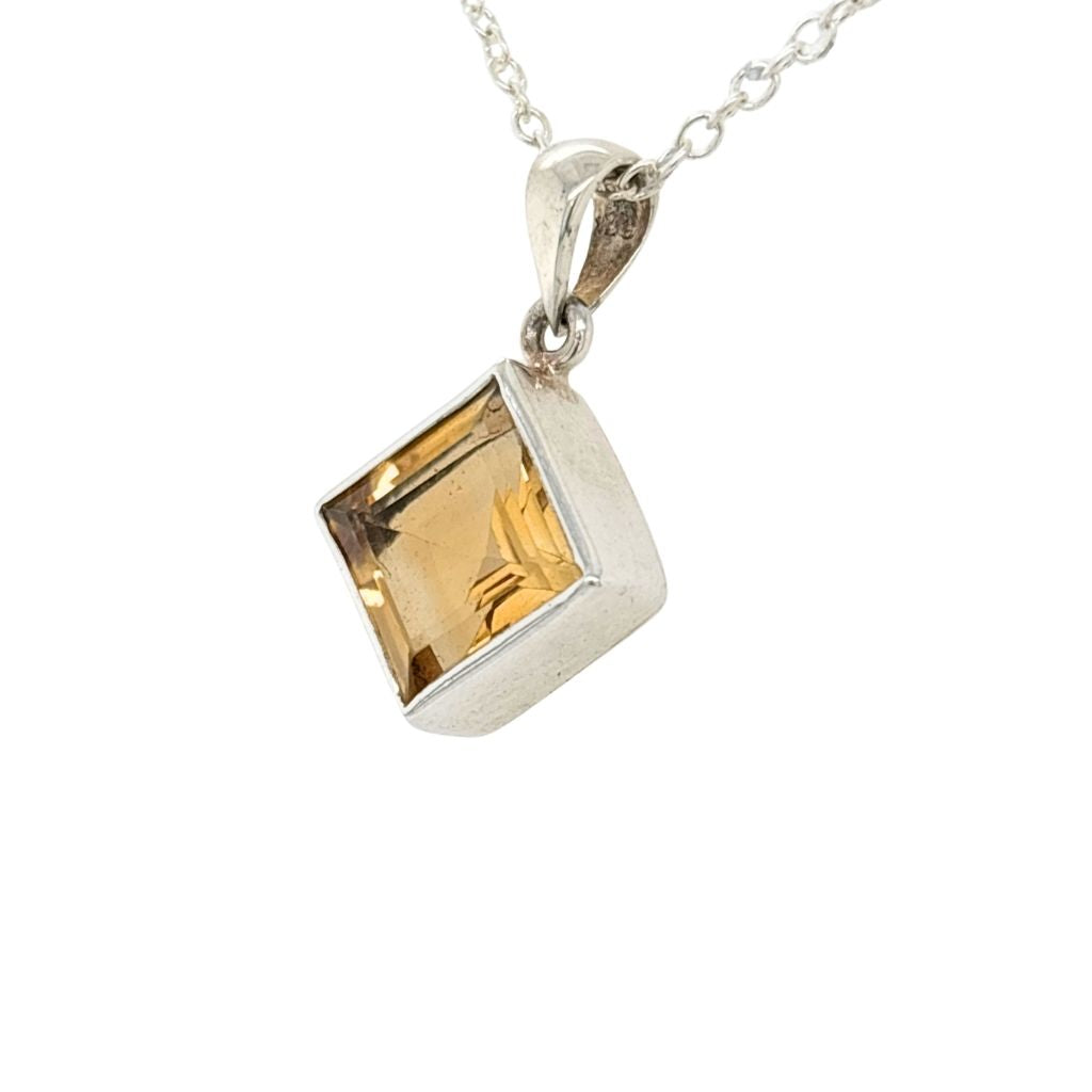 Faceted Citrine Pendant Set in 925 Sterling Silver