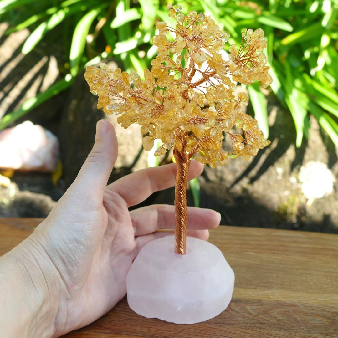 Citrine Crystal Gem Tree on Rose Quartz Base | Wealth Tree