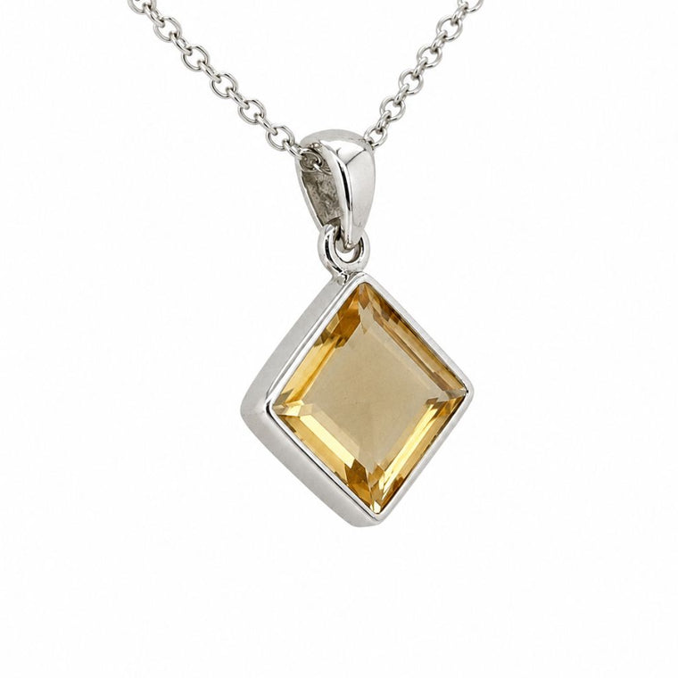Faceted Citrine Pendant Set in 925 Sterling Silver
