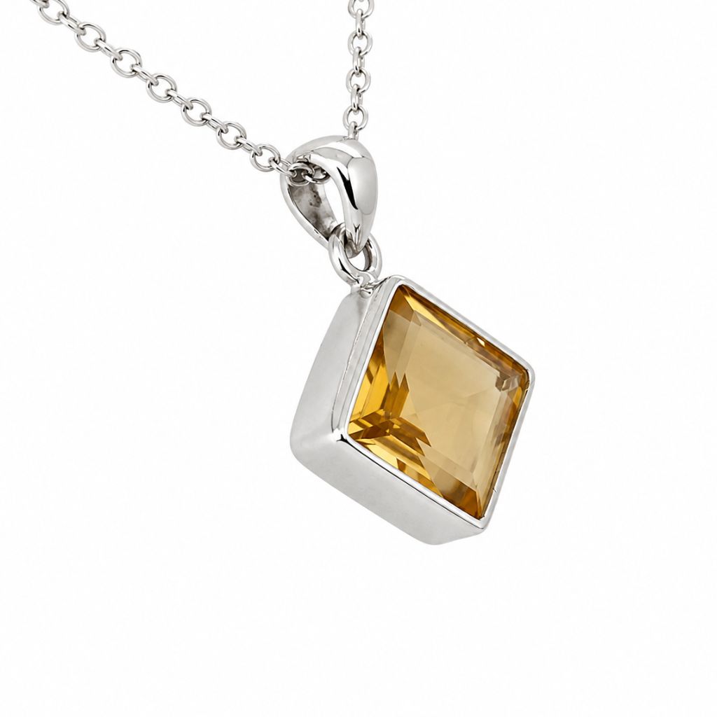 Faceted Citrine Pendant Set in 925 Sterling Silver