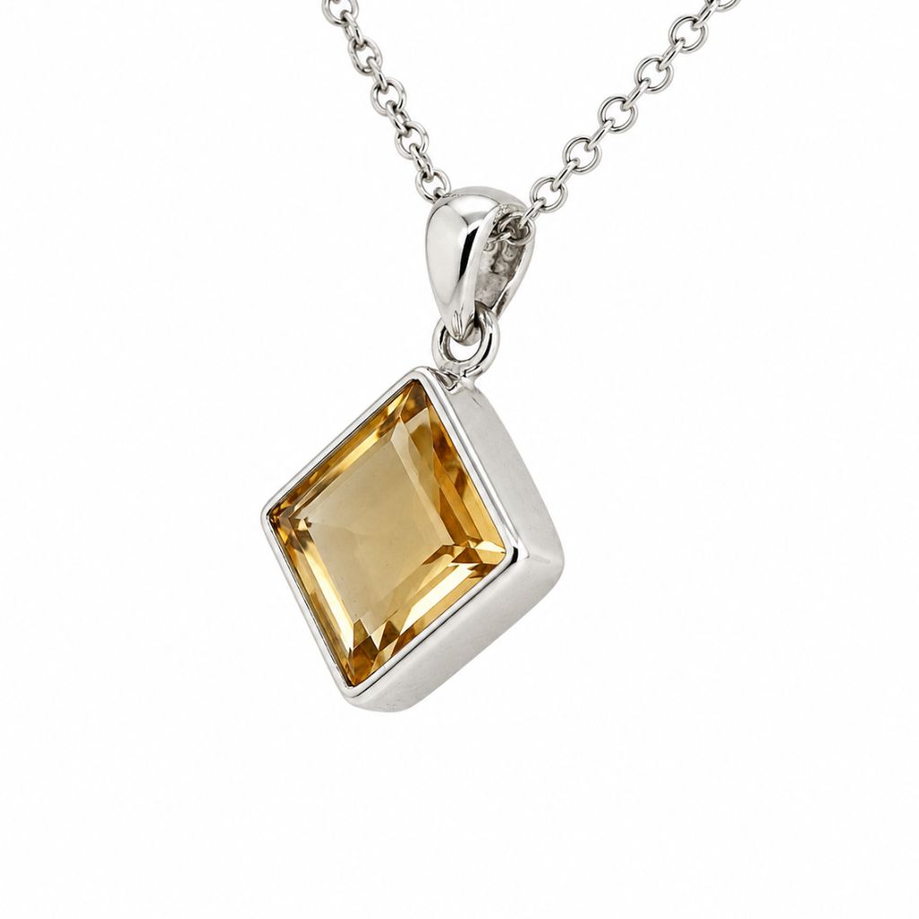 Faceted Citrine Pendant Set in 925 Sterling Silver