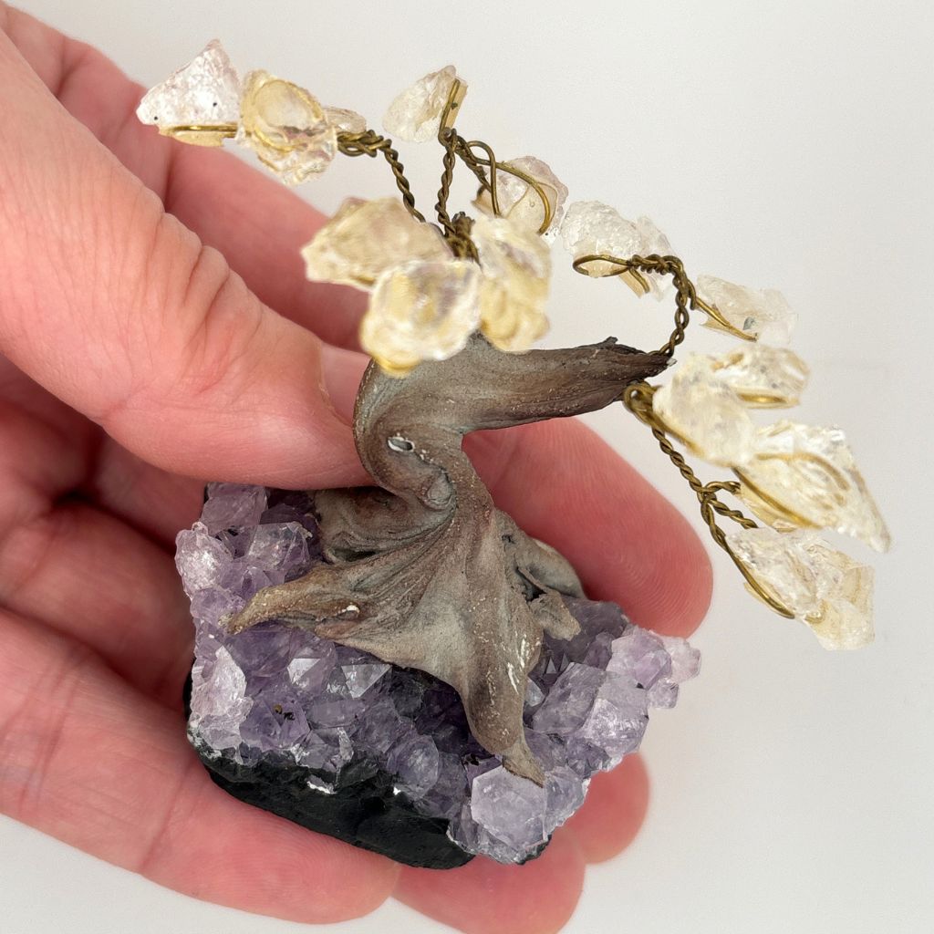Bonsai Gem Tree with Quartz Crystals on Amethyst