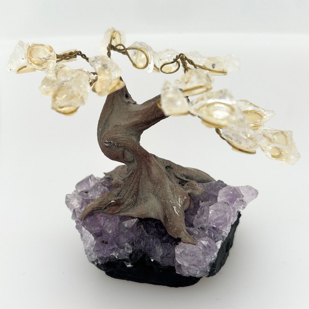 Bonsai Gem Tree with Quartz Crystals on Amethyst