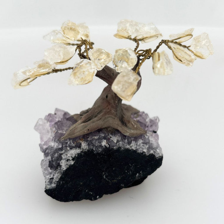Bonsai Gem Tree with Quartz Crystals on Amethyst