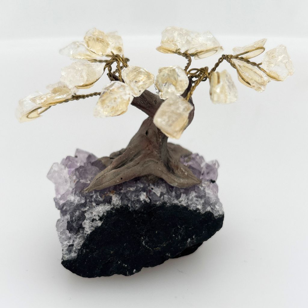 Bonsai Gem Tree with Quartz Crystals on Amethyst