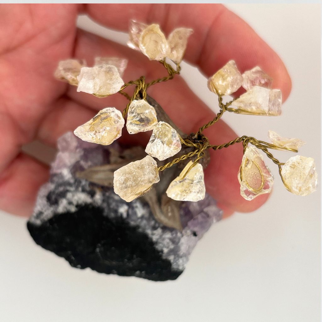 Bonsai Gem Tree with Quartz Crystals on Amethyst