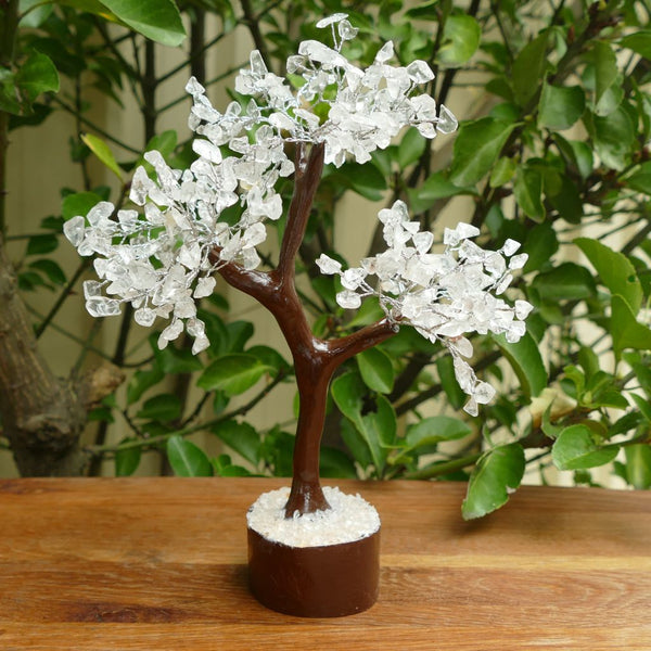 Crystal Gem Tree on Wooden Base - Clear Quartz