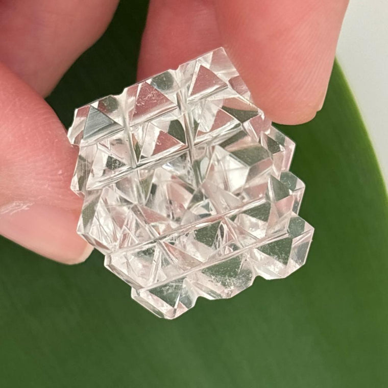 Clear Quartz 54 Pyramid Energy Cube sacred geometry crystal carving