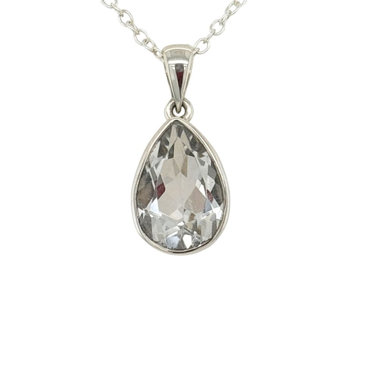Clear Quartz Crystal Pendant in 925 Sterling Silver