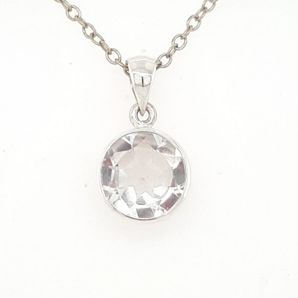 Clear Quartz Crystal Pendant Necklace Set in Sterling Silver
