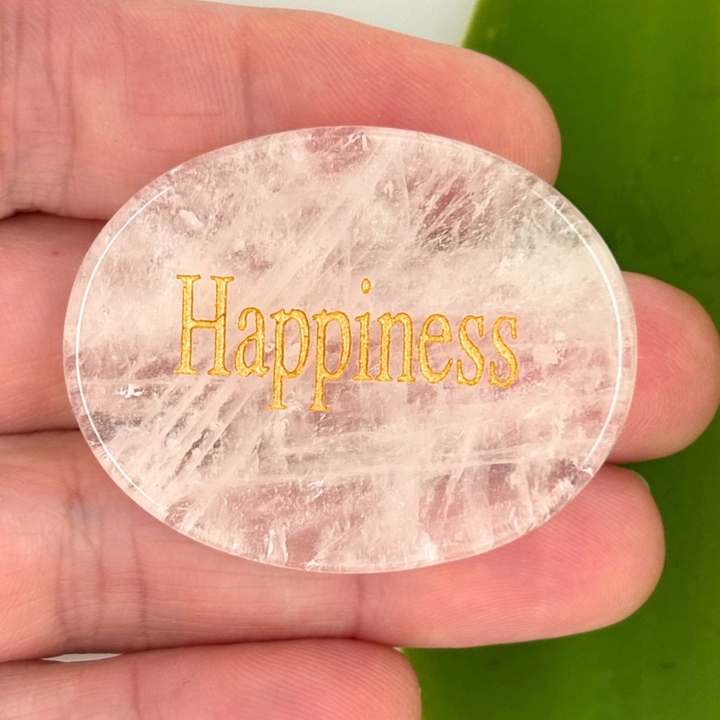 Clear Quartz Happiness Palm Stone with gold engraving 45mm