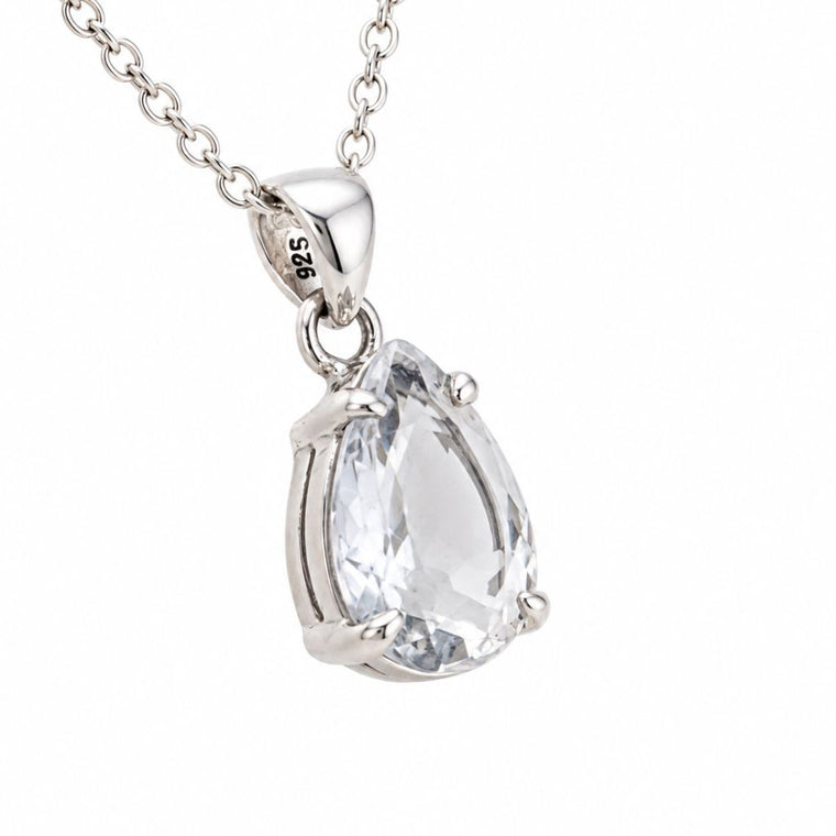 Clear Quartz Crystal Pendant in 925 Sterling Silver