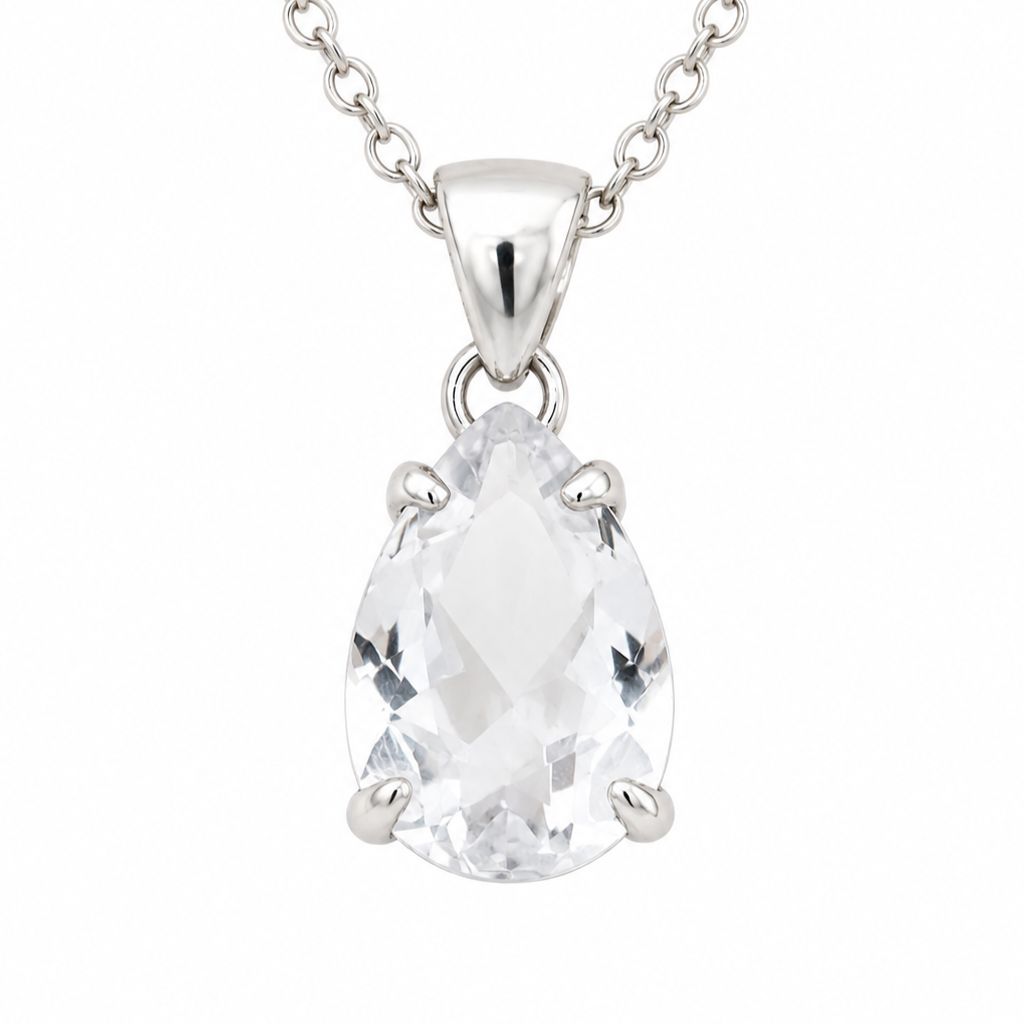 Clear Quartz Crystal Pendant in 925 Sterling Silver