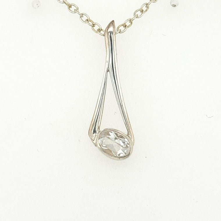 Clear Quartz Crystal Pendant in Sterling Silver