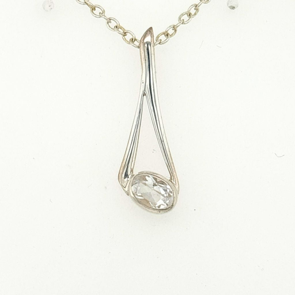 Clear Quartz Crystal Pendant in Sterling Silver