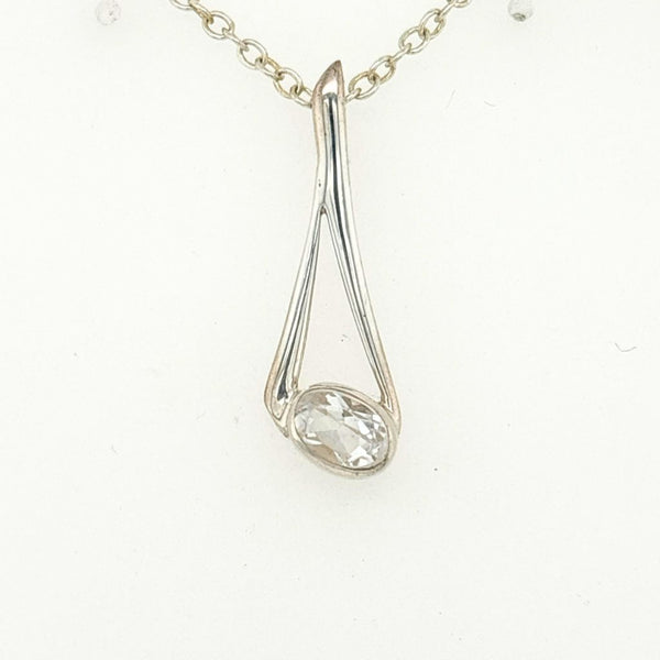 Clear Quartz Crystal Pendant Necklace Set in Sterling Silver