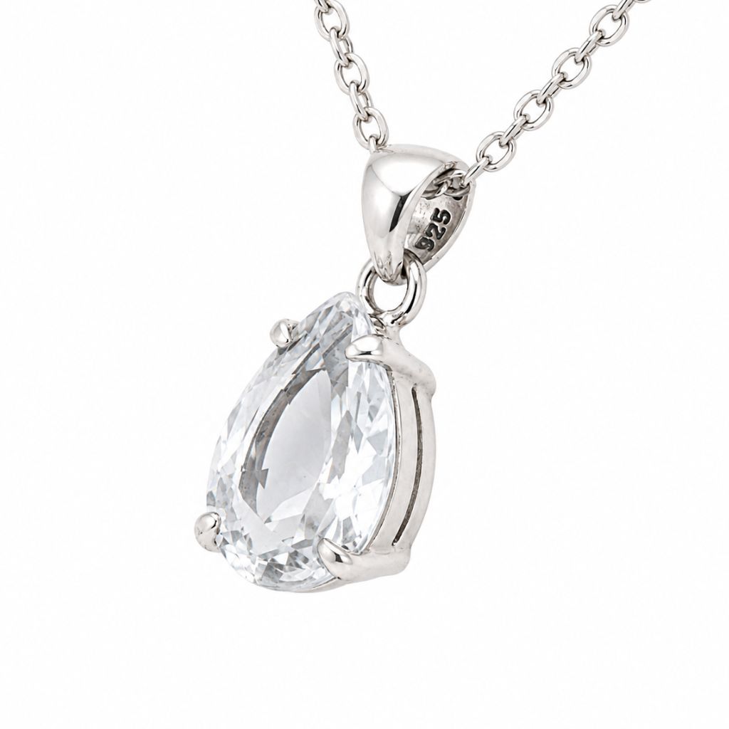 Clear Quartz Crystal Pendant in 925 Sterling Silver