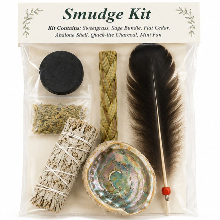 Complete Smudge Kit with Sage, Sweetgrass, Cedar & Abalone Shell