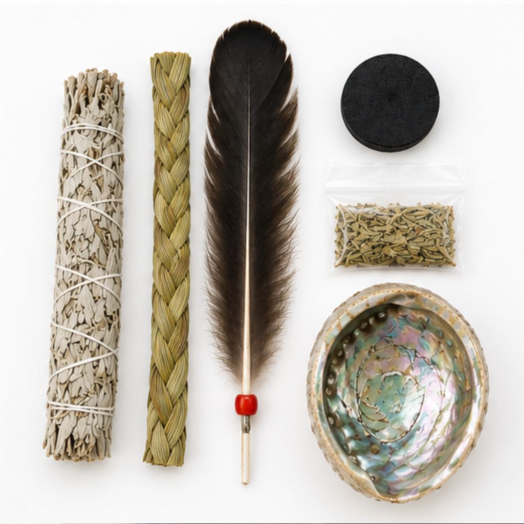 Complete Smudge Kit with Sage, Sweetgrass, Cedar & Abalone Shell