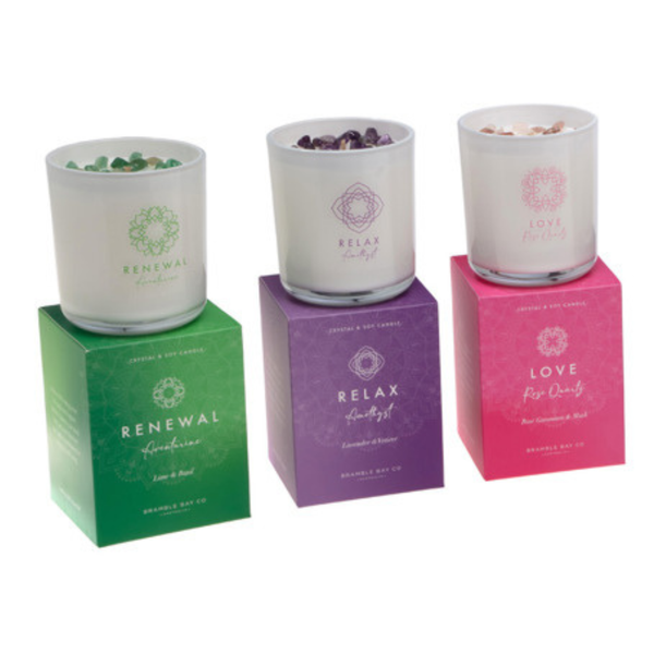 Candles with Crystals and fragrant blends to balance your mind