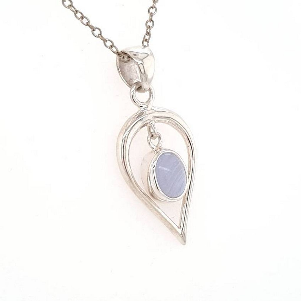 Blue Lace Agate Pendant Jewellery with Polished Crystal in Sterling Silver