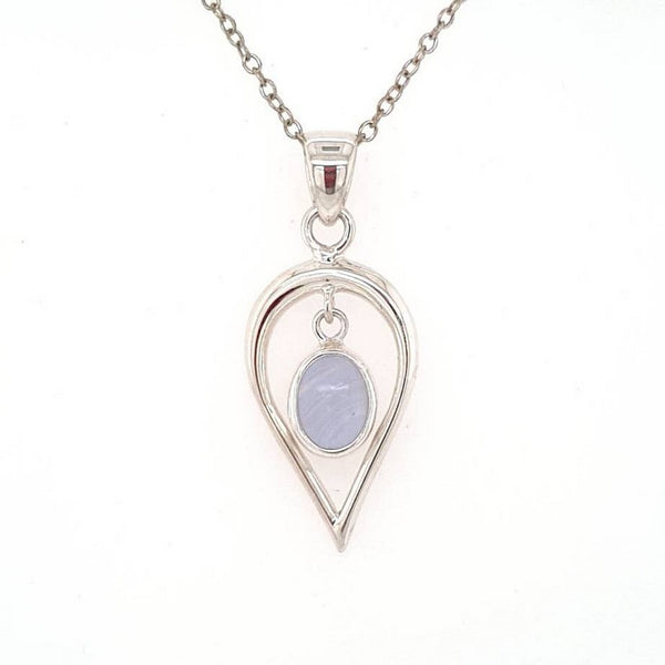 Blue Lace Agate Pendant Jewellery with Polished Crystal in Sterling Silver
