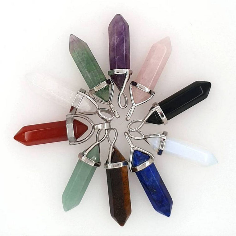 crystal double terminated point pendants