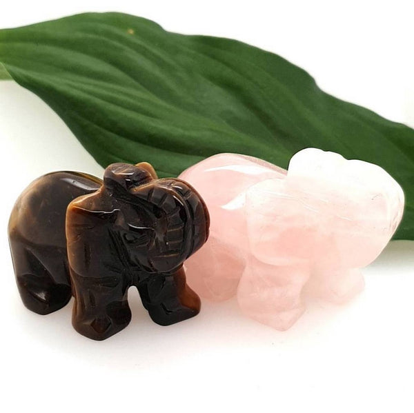 Rose Quartz or Tigers Eye Crystal Elephant 4cm for Home Office Desk Decorations