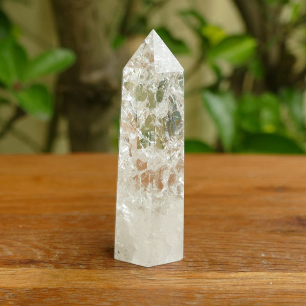 Fire and Ice Quartz Crystal Point - Crackle Quartz