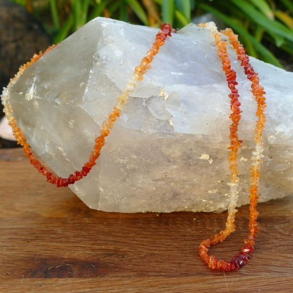 Fire Opal Chip Necklace – 36” Natural Crystal Necklace