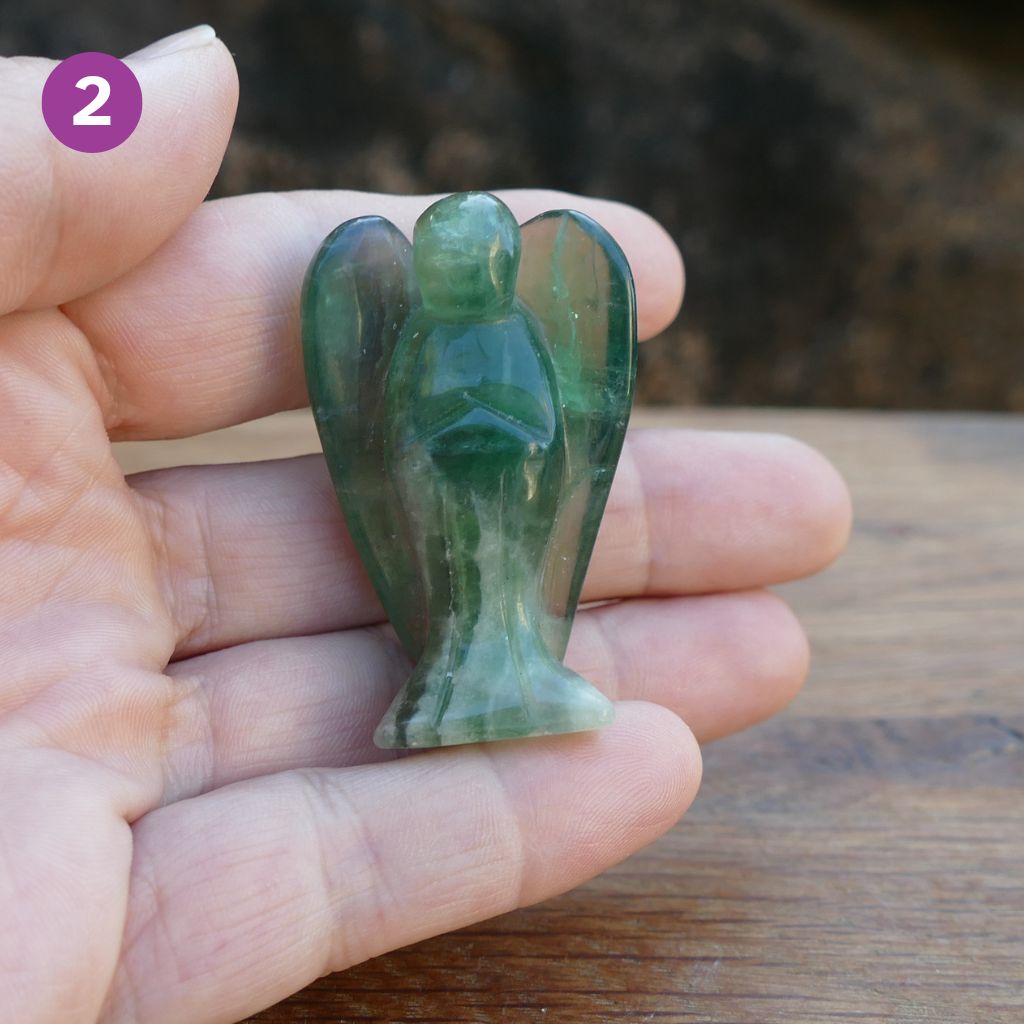 Fluorite Angels Natural Crystal Healing Stone Figurine and Pocket Guardian