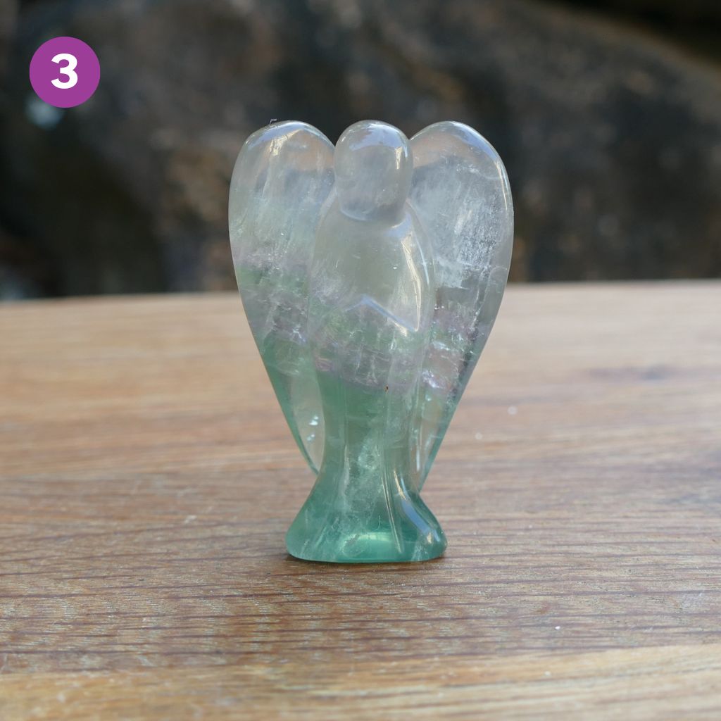 Fluorite Angels Natural Crystal Healing Stone Figurine and Pocket Guardian