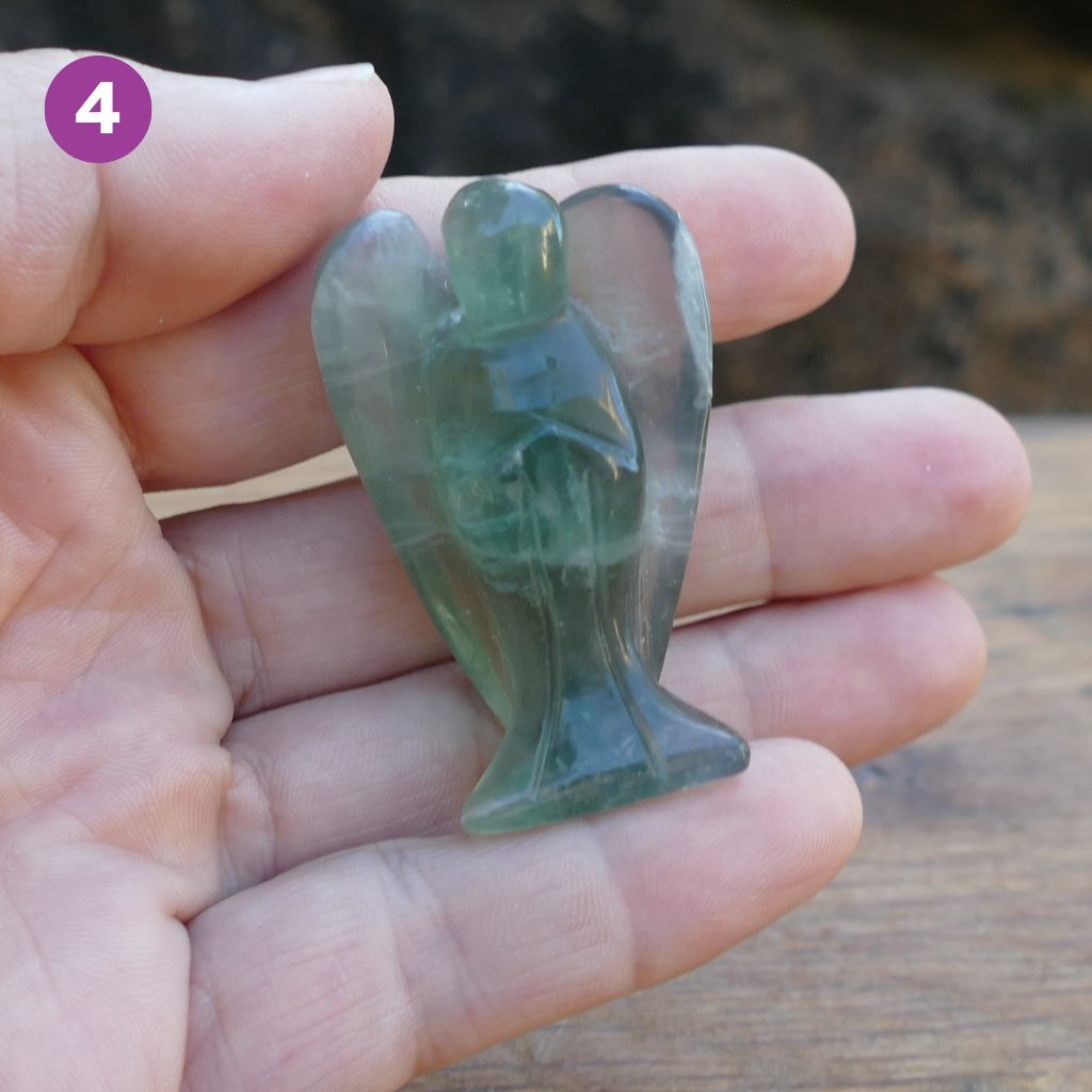 Fluorite Angels Natural Crystal Healing Stone Figurine and Pocket Guardian