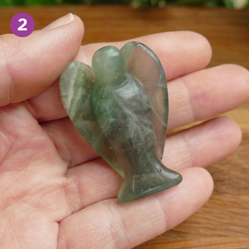 Fluorite Angels Natural Crystal Healing Stone Figurine and Pocket Guardian