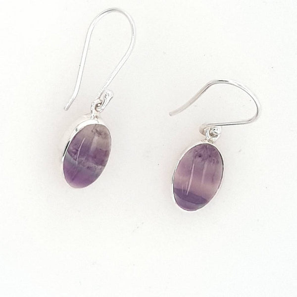 Fluorite Crystal Earrings Set in 925 Sterling Silver