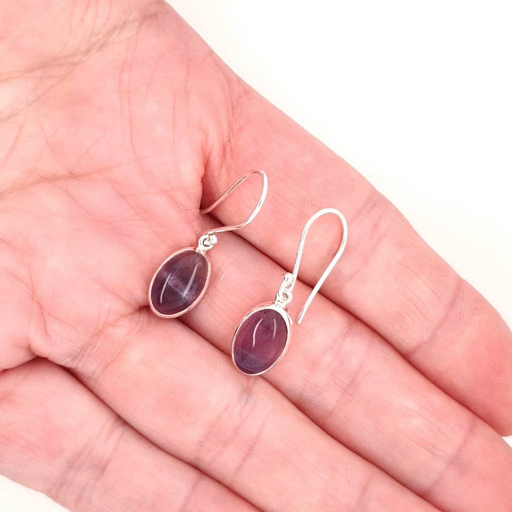 Fluorite Crystal Earrings Set in 925 Sterling Silver