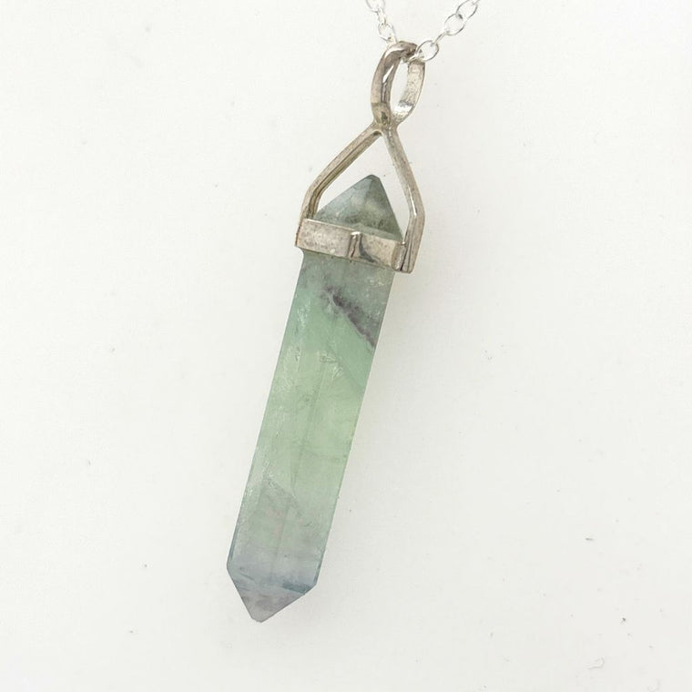 Fluorite Crystal Point Pendant in 925 Sterling Silver