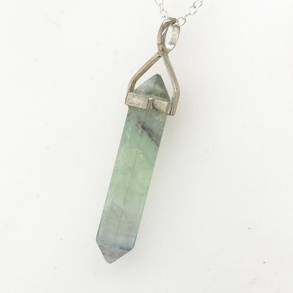 Fluorite Crystal Point Pendant in 925 Sterling Silver