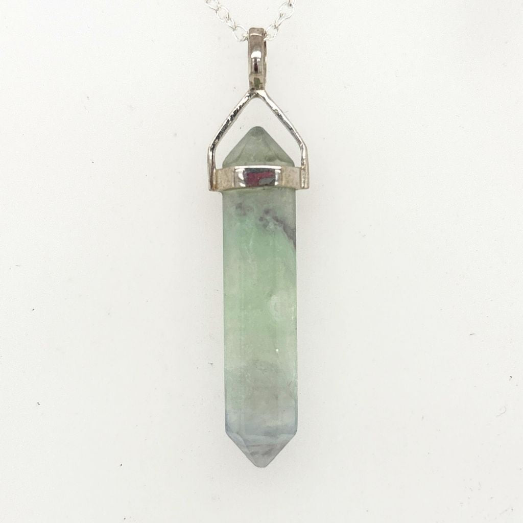 Fluorite Crystal Point Pendant in 925 Sterling Silver