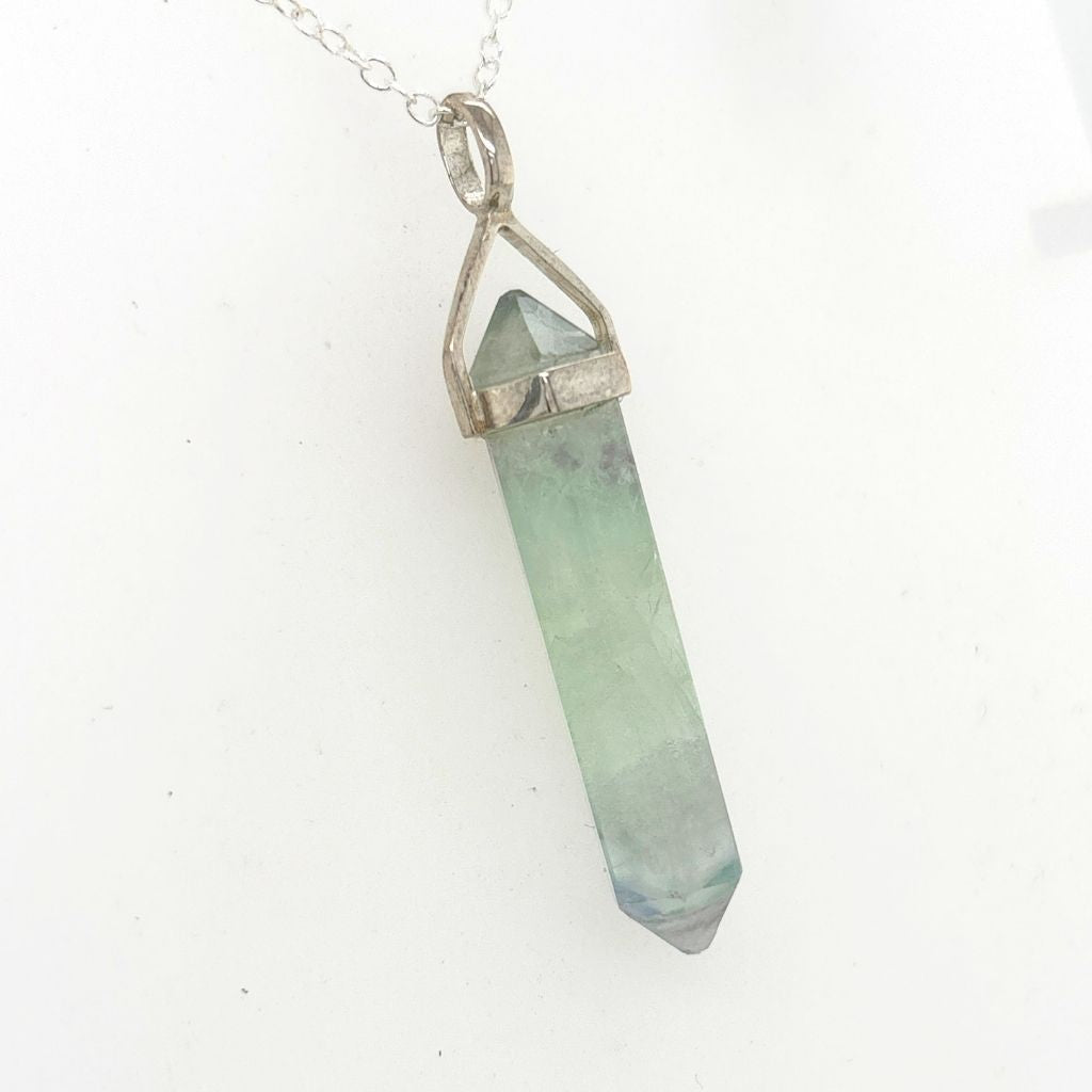Fluorite Crystal Point Pendant in 925 Sterling Silver