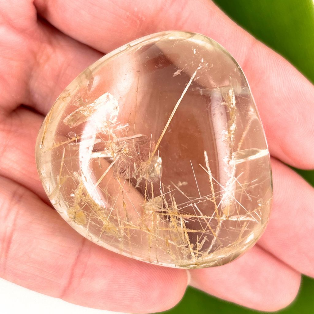 Golden Rutilated Quartz polished freeform with natural golden rutile needle inclusions