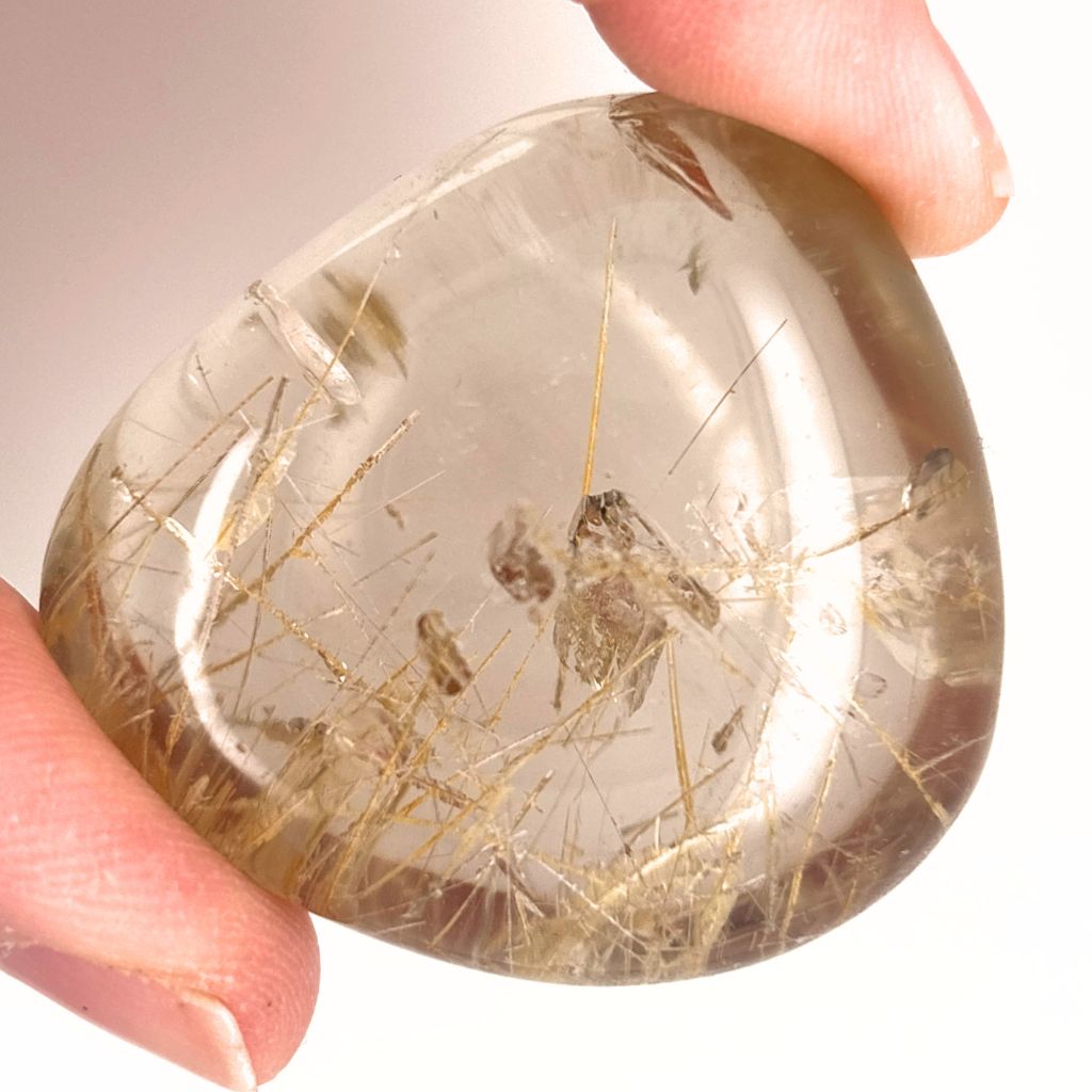 Golden Rutilated Quartz polished freeform with natural golden rutile needle inclusions