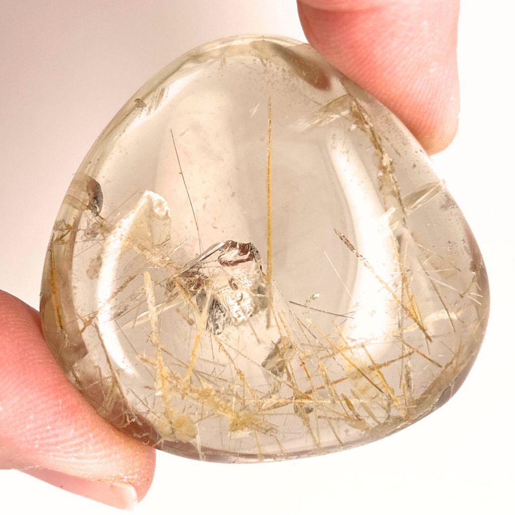 Golden Rutilated Quartz polished freeform with natural golden rutile needle inclusions