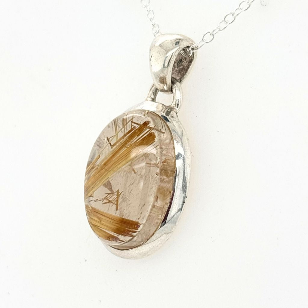 Golden Rutilated Quartz Pendant Sterling Silver Australia | Crystal Necklace
