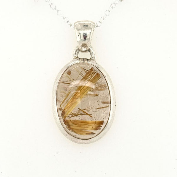 Golden Rutilated Quartz Pendant – 925 Sterling Silver (23mm x 18mm)
