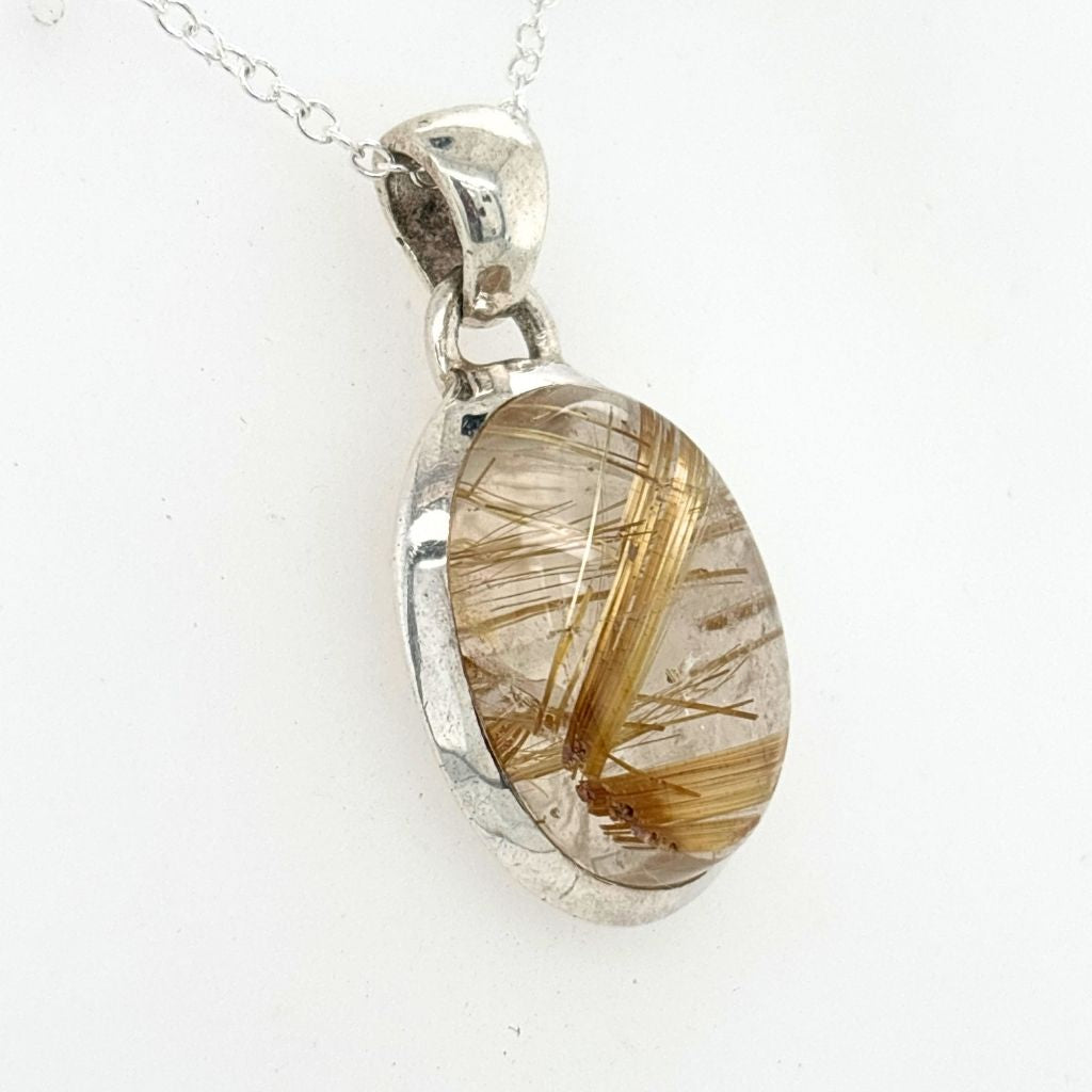 Golden Rutilated Quartz Pendant Sterling Silver Australia | Crystal Necklace