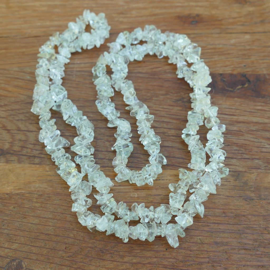 Green Amethyst Chip Necklace 34 Inch | Natural Prasiolite Crystal Necklace